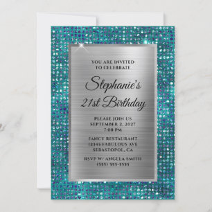 Silver Blue Aquamarin Diamond Glam Foil 21. Geburt Einladung