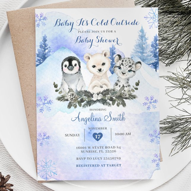Silver Blue Arctic Winter Mountain Baby Dusche Einladung (Von Creator hochgeladen)