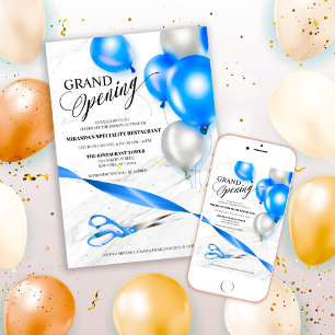 Silver Blue Balloons Restaurant Grand Opening Einladung