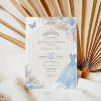 Silver Blue Boho Floral Quinceañera 15. Geburtstag