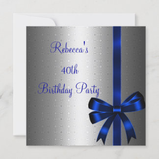 Silver Blue Bow 40. Elegante Geburtstagsparty Einladung