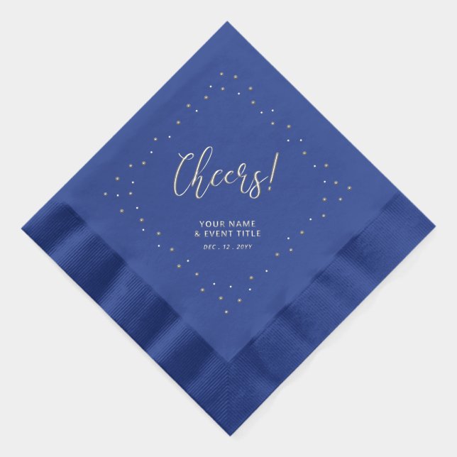Silver & Blue | Cheers Confetti Personalisiert Par Servietten Mit Folie (Rechts)