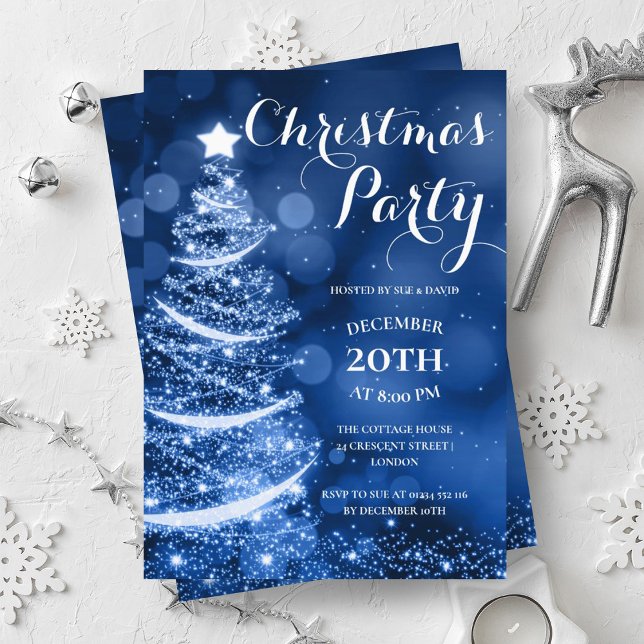 Silver & Blue Christmas Party Sparkle Einladung (Silver & Blue Christmas Party Sparkle Invitation)