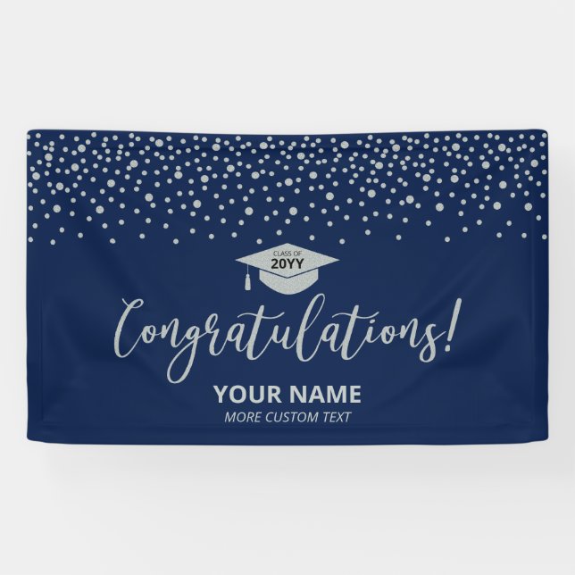 Silver & Blue | Confetti-Abschluss Banner (Horizontal)