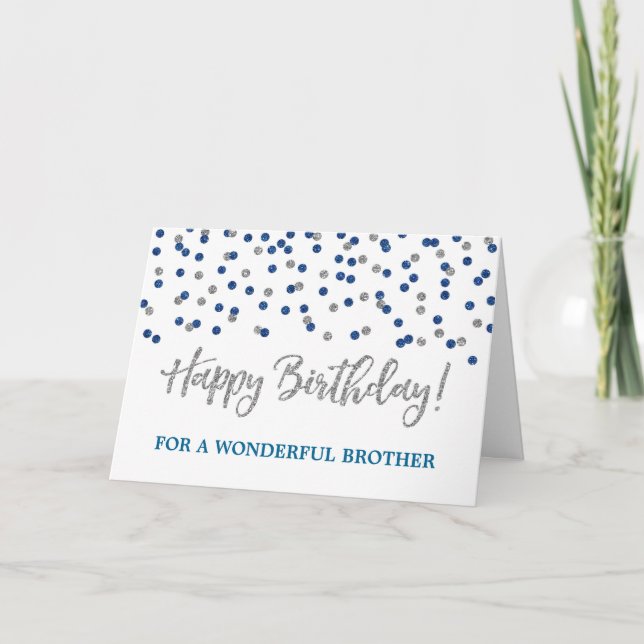 Silver Blue Confetti Brother Birthday Card Karte (Vorderseite)