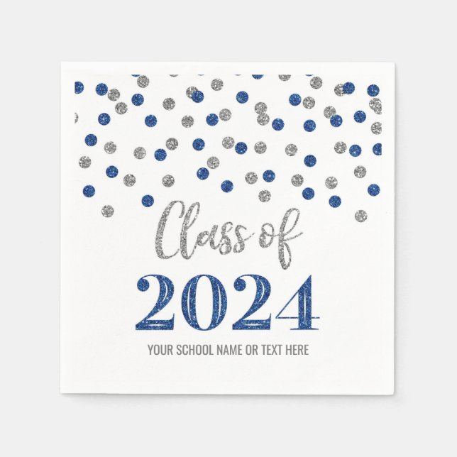 Silver Blue Confetti Class of 2024 Napkins Serviette (Vorderseite)