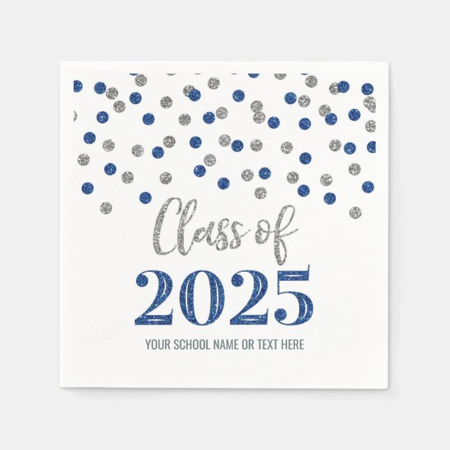 Silver Blue Confetti Class of 2025 Napkins Serviette (Vorderseite)