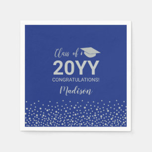 Silver & Blue Confetti Class of Graduation Party Serviette