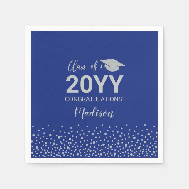 Silver & Blue Confetti Class of Graduation Party Serviette (Vorderseite)