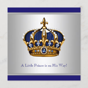 Silver Blue Crown Prince Baby Boy Dusche Einladung