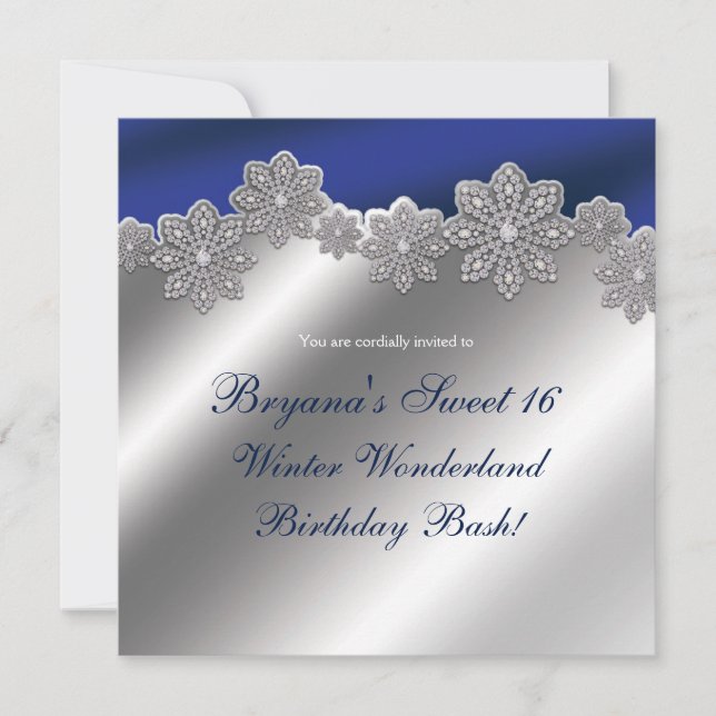 Silver & Blue Crystal Snowflake Wintereinladungen Einladung (Vorderseite)