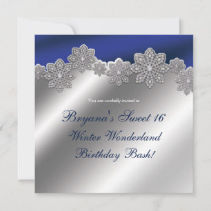 Silver & Blue Crystal Snowflake Wintereinladungen Einladung