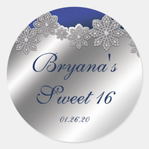 Silver & Blue Crystal Snowflake Winterkleber Runder Aufkleber