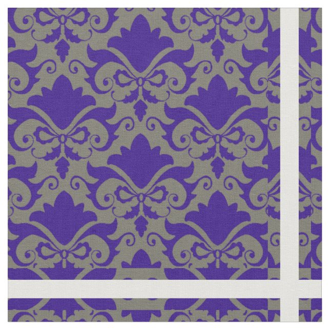 Silver Blue Damask Bows Stoff (Nahaufnahme)