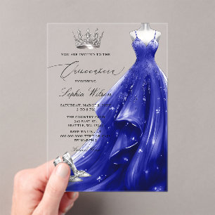 Silver Blue Dress Princess Quinceañera Acryleinladungen