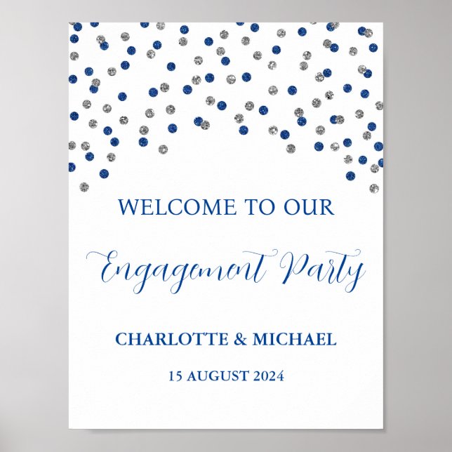 Silver Blue Engagement Party 8.5x11 Poster (Vorne)
