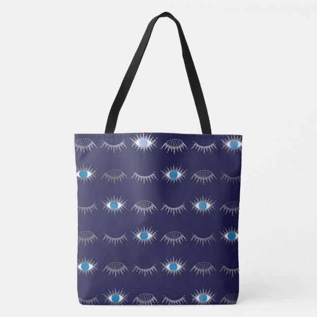 Silver Blue Evil Eye Eyelashes Nazar Mati Muster (Vorderseite)
