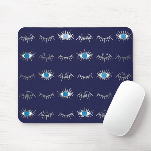 Silver Blue Evil Eye Eyelashes Nazar Mati Muster Mousepad (Mit Mouse)