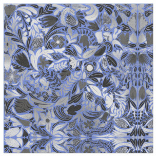 Silver Blue Floral Blätter Illustration Muster Stoff