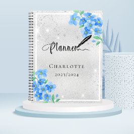 Silver blue floral name Termin 2026 Planer