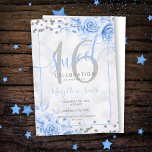 Silver Blue Floral Sweet 16 Marmor Glitzer Einladung<br><div class="desc">Elegante 16. Geburtstagsparty Silver Blue Floral Marmor Glitzer Einladung Vorlage. Mit einer modernen Blume.</div>