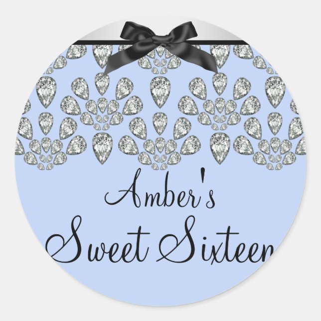 Silver & Blue Forever Diamonds Sweet 16 Sticker (Vorderseite)