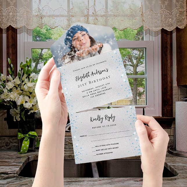 Silver Blue Geburtday Foto uAwg All In One Einladung (Von Creator hochgeladen)