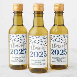 Silver Blue Glitzer Class 2025 Abschluss Weinetikett