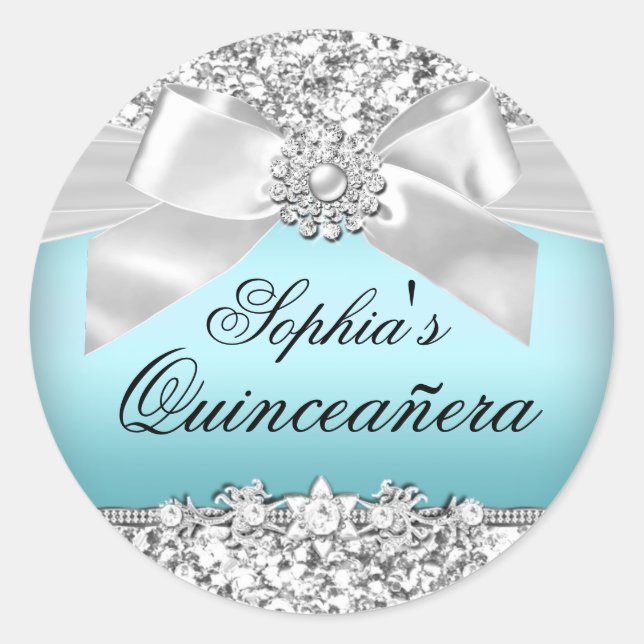 Silver Blue Glitzer & Jewel Bow Sticker (Vorderseite)