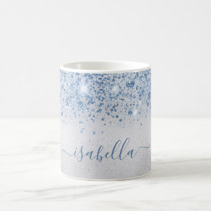 Silver Blue Glitzer Name Skript Kaffeetasse
