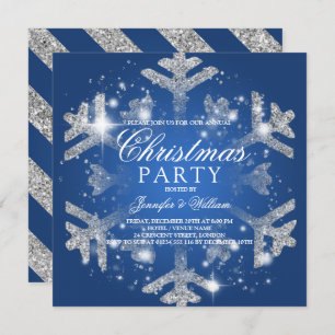 Silver & Blue Glitzer Snowflake Weihnachten Weihna Einladung