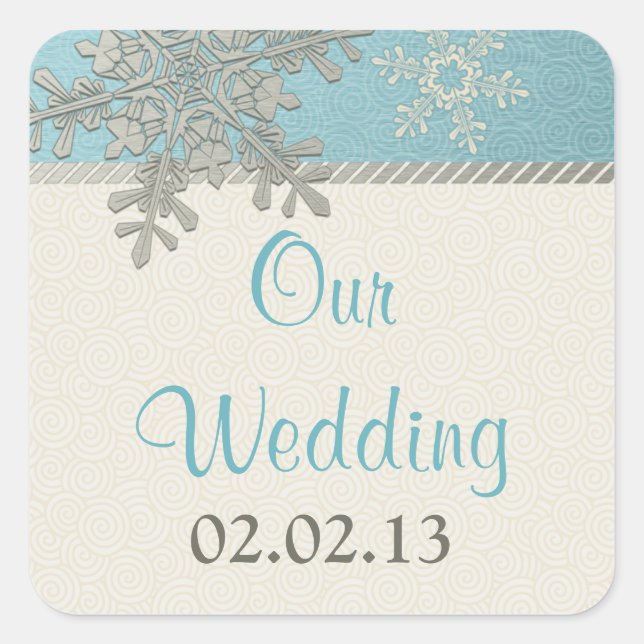 Silver Blue Gold Snowflake Winter Wedding Stickers (Vorderseite)