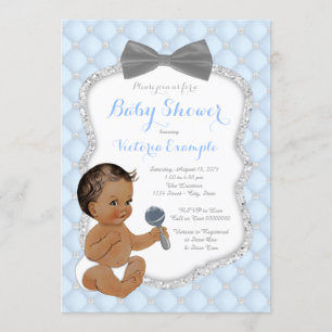 Silver Blue Gray Bow Krawatte Ethnic Boy Baby Show Einladung