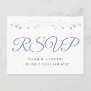 Silver & Blue Gray Simple Elegance Wedding RSVP Postkarte