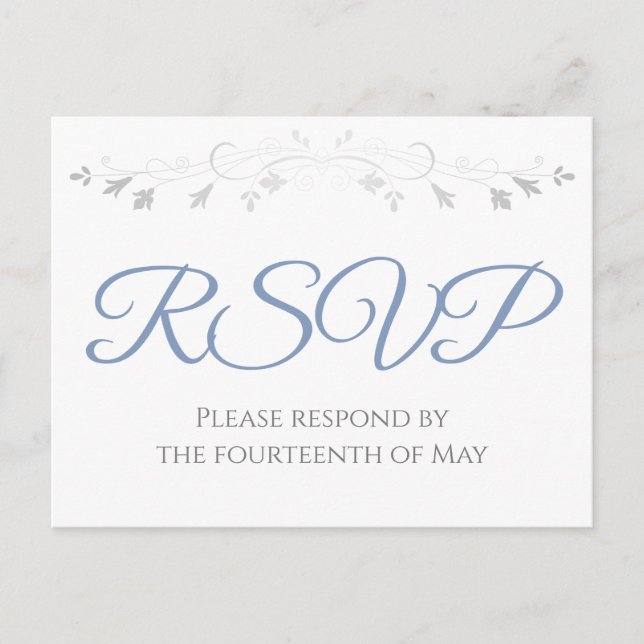 Silver & Blue Gray Simple Elegance Wedding RSVP Postkarte (Vorderseite)