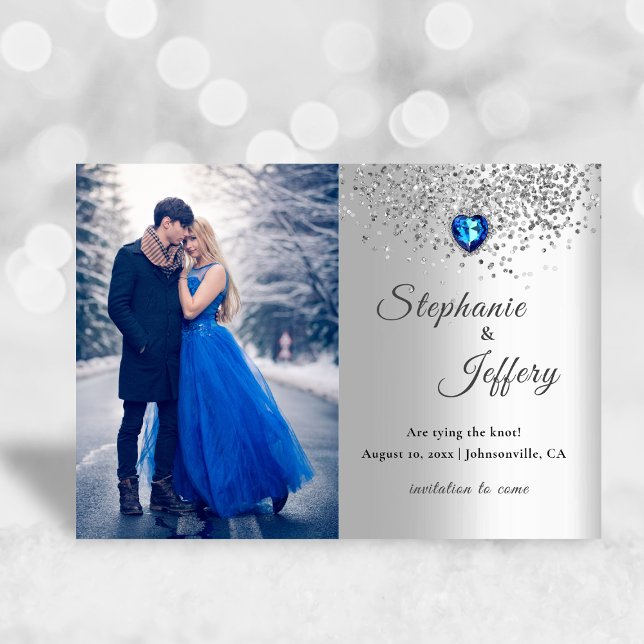 Silver Blue Heart Glitzer Save the Date Card (Von Creator hochgeladen)