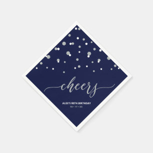 Silver & Blue Hexagon Confetti Cheers Custom Party Serviette