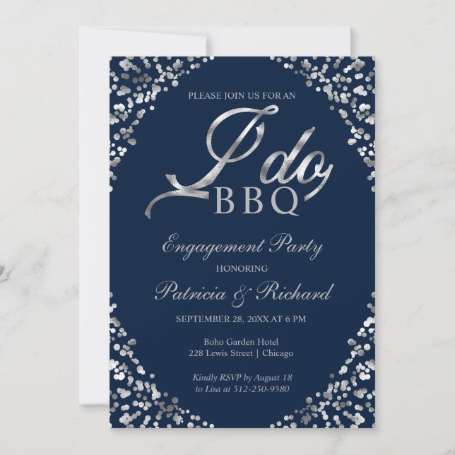 Silver Blue I DO GRILLEN Engagement Party Einladun Ankündigung (Vorderseite)