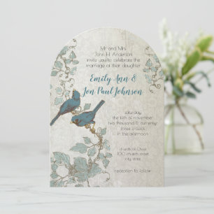 Silver Blue Love Birds Arch Form Hochzeit Einladung