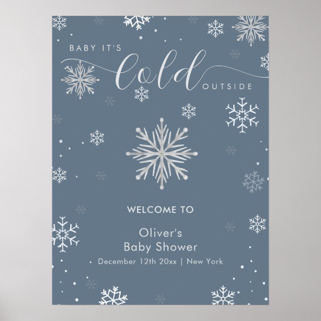 Silver Blue Magical Snowflake Baby Shower Welcome  Poster (Vorne)