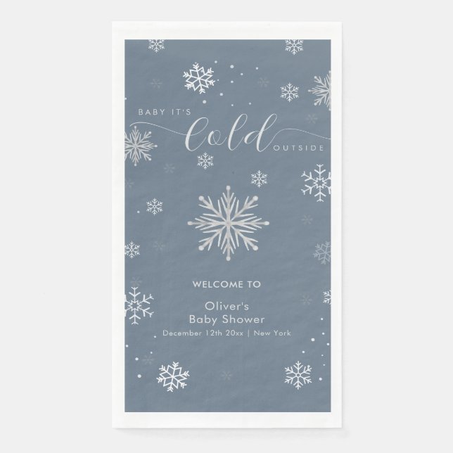Silver Blue Magical Snowflake Baby Shower Welcome  Serviette (Vorderseite)