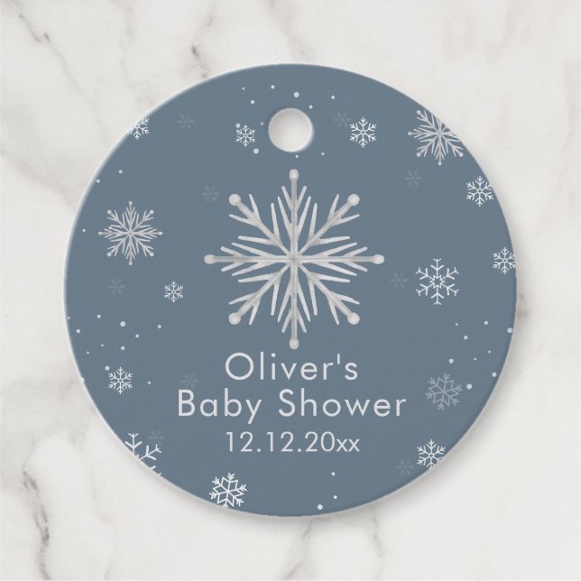 Silver Blue Magical Winter Snowflake Baby Shower  Geschenkanhänger (Vorderseite)