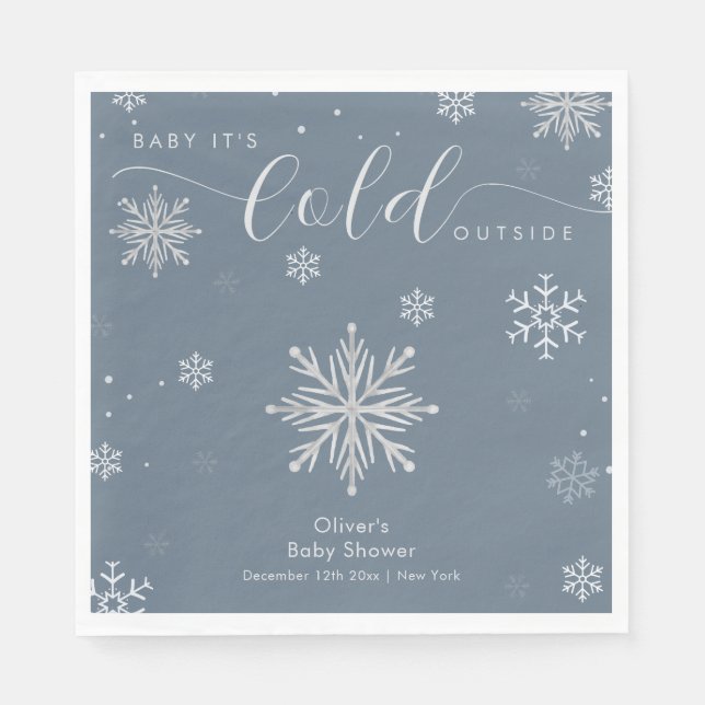 Silver Blue Magical Winter Snowflake Baby Shower  Serviette (Vorderseite)