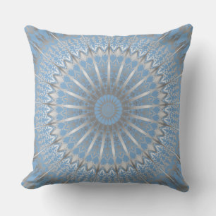 Silver Blue Modern Geometric Mandala Kissen Für Draußen