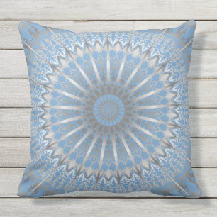 Silver Blue Modern Geometric Mandala Kissen Für Draußen