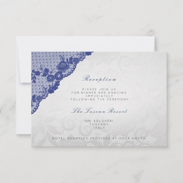 Silver Blue Navy Lace Vip Hochzeitsempfang Einladung (Vorderseite)