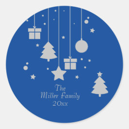 Silver Blue Ornament Personalisiert Runder Aufkleber