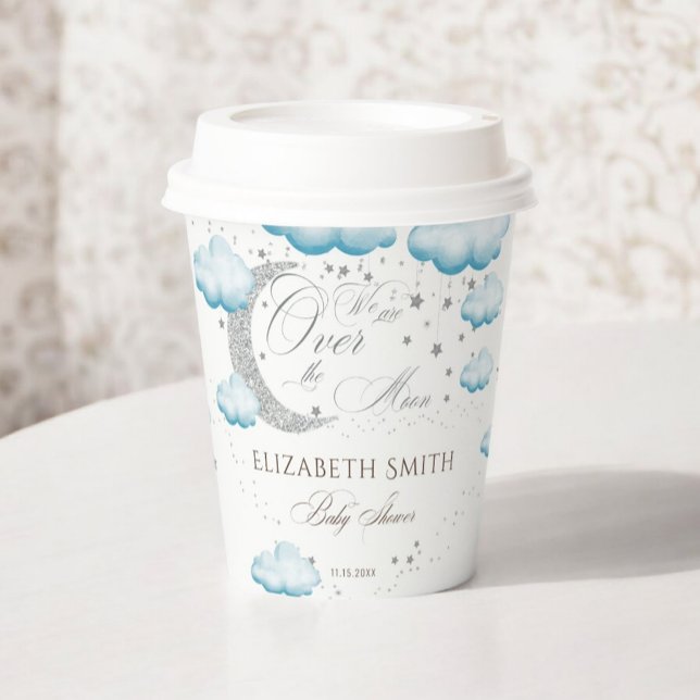 Silver Blue Over Moon Boy Baby Dusche Pappbecher (Von Creator hochgeladen)
