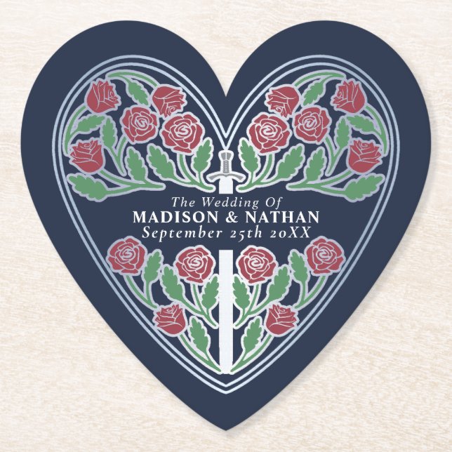 Silver Blue Royal Medieval Floral Sword Wedding Untersetzer (Vorderseite)