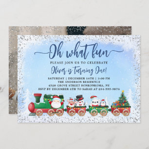 Silver Blue Santa Claus Weihnachten Geburtstag Fot Einladung